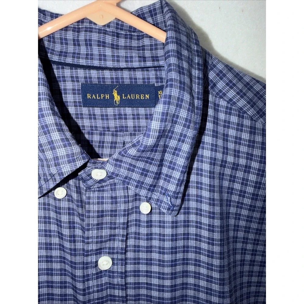 Polo Ralph Lauren Men's Blue Multi Plaid Print Classic Fit Button Front Shirt XL